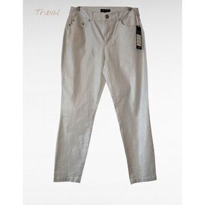 Tribal Metallic Coated Skinny Pants – Pull-On Fit Beige Silver Shimmer